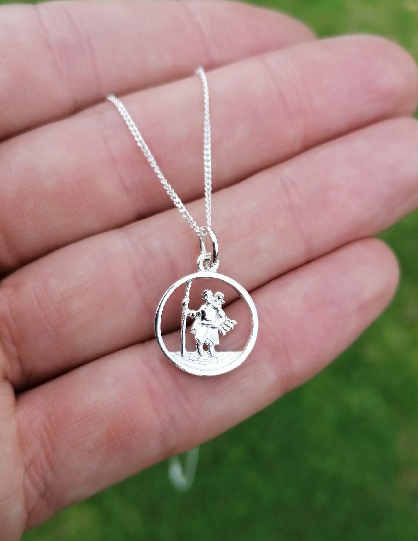 Saint Christopher Round Medal Pendant Sterling Silver