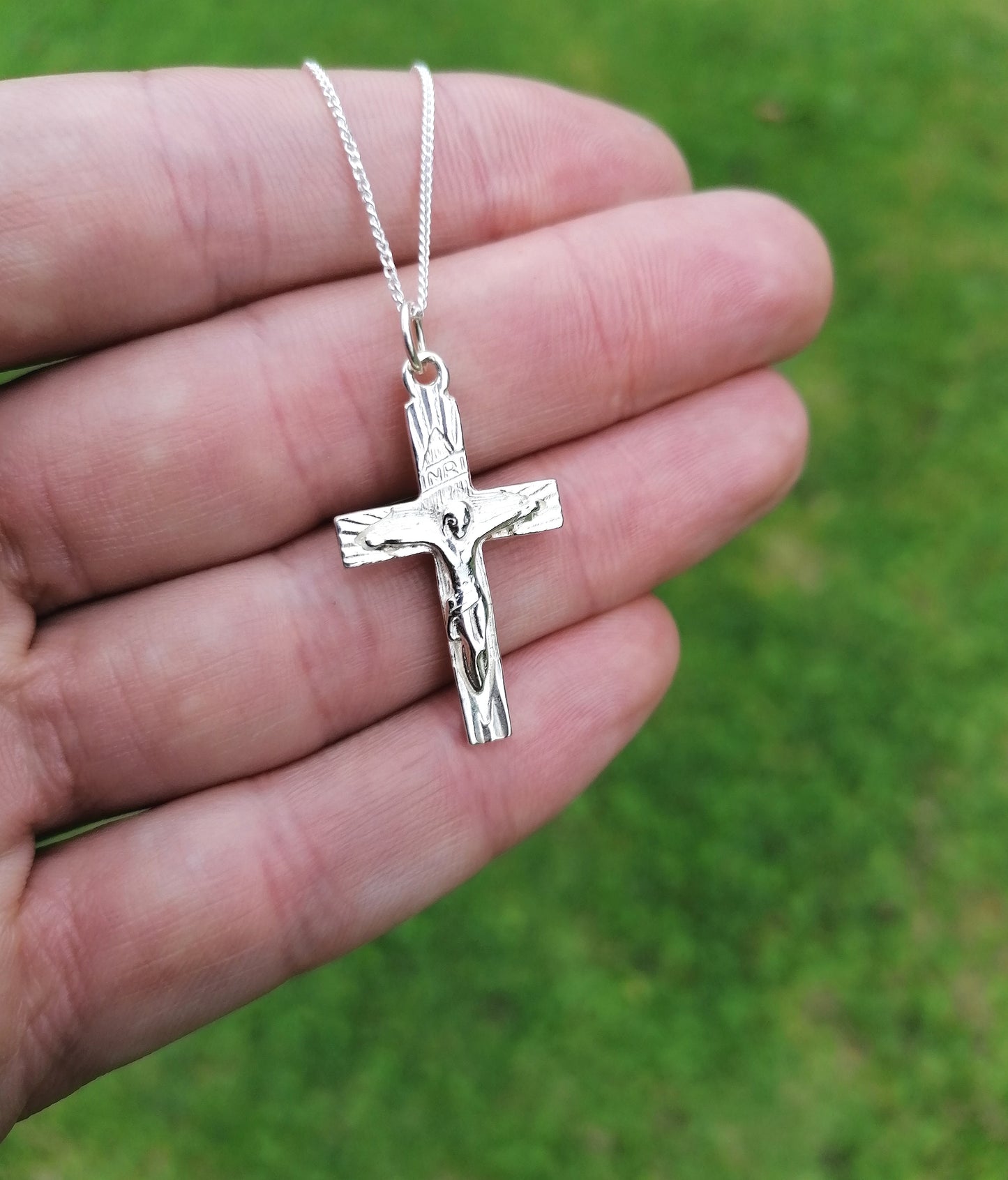 Jesus on the Cross Crucifix Pendant Sterling Silver