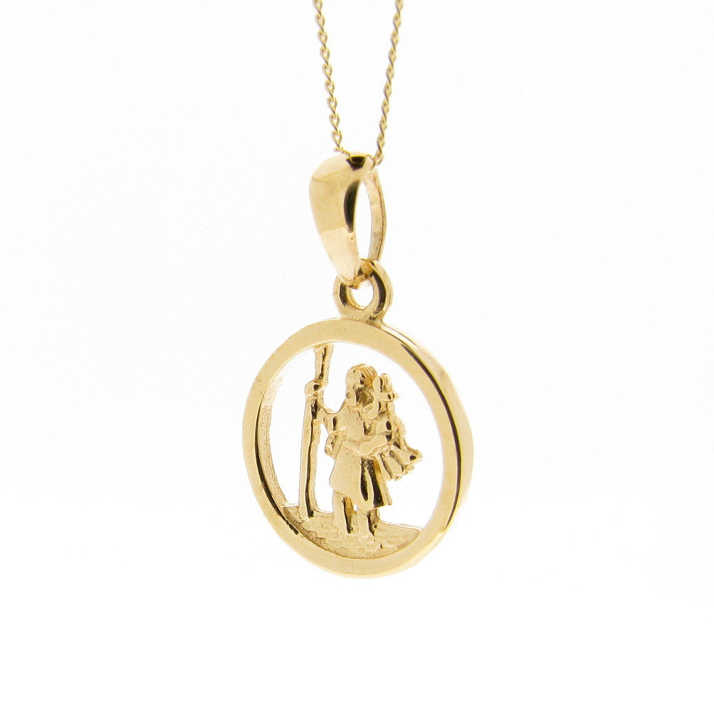 Saint Christopher round medal pendant 9ct Yellow Gold 
