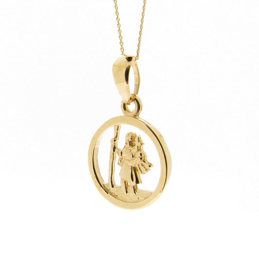 Saint Christopher round medal pendant 9ct Yellow Gold 