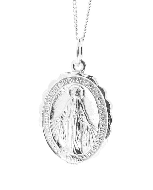 Miraculous Mary Medal Pendant Sterling Silver