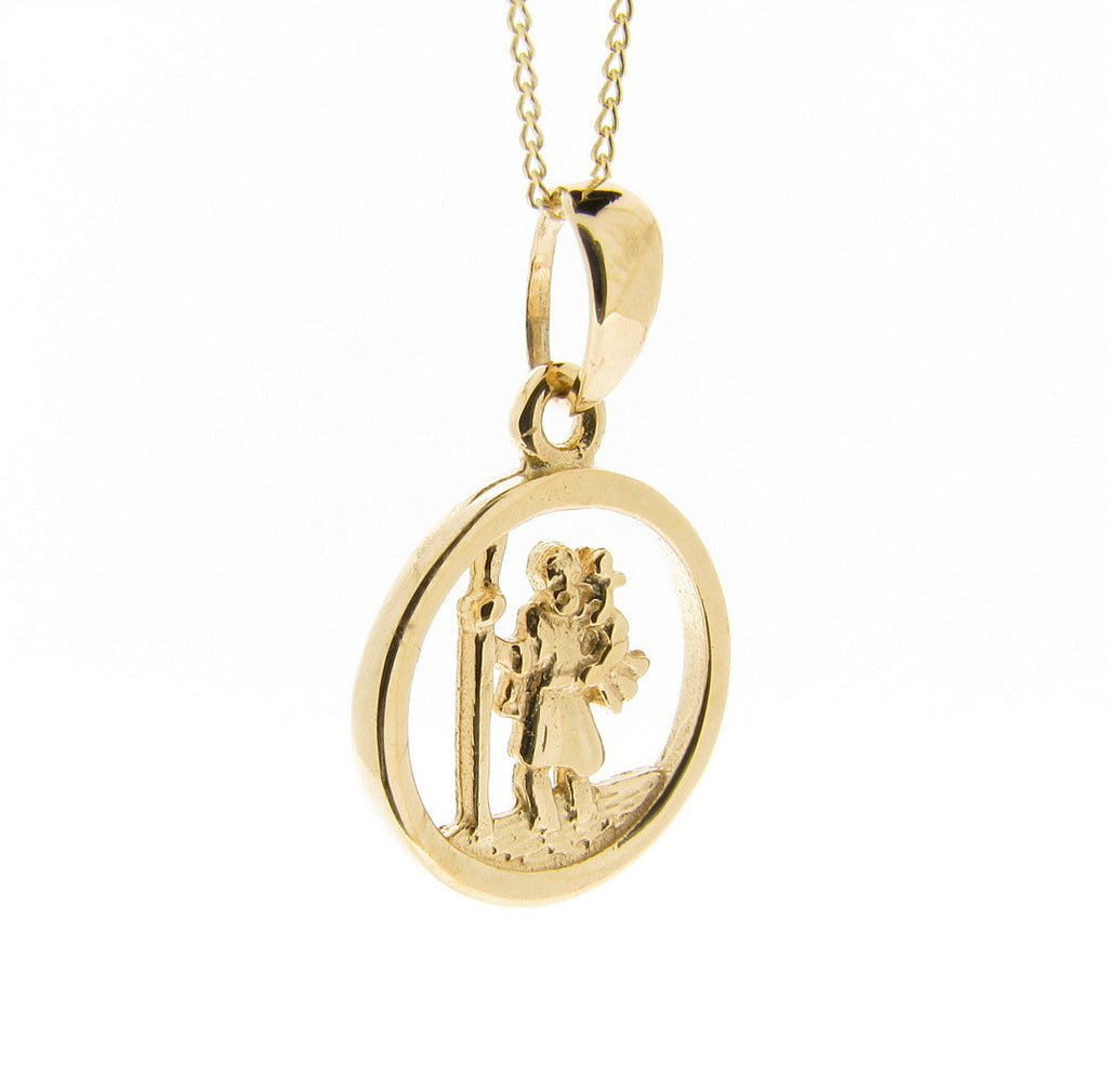 Small Saint Christopher medal pendant 9ct Yellow gold Men's women's 
