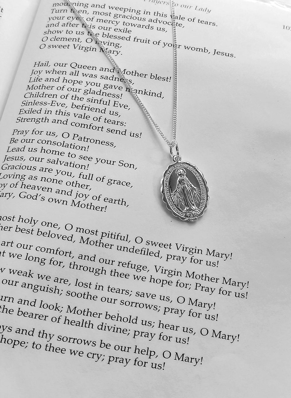 Sterling Silver Miraculous Mary Medal Pendant Symbols of Virtue
