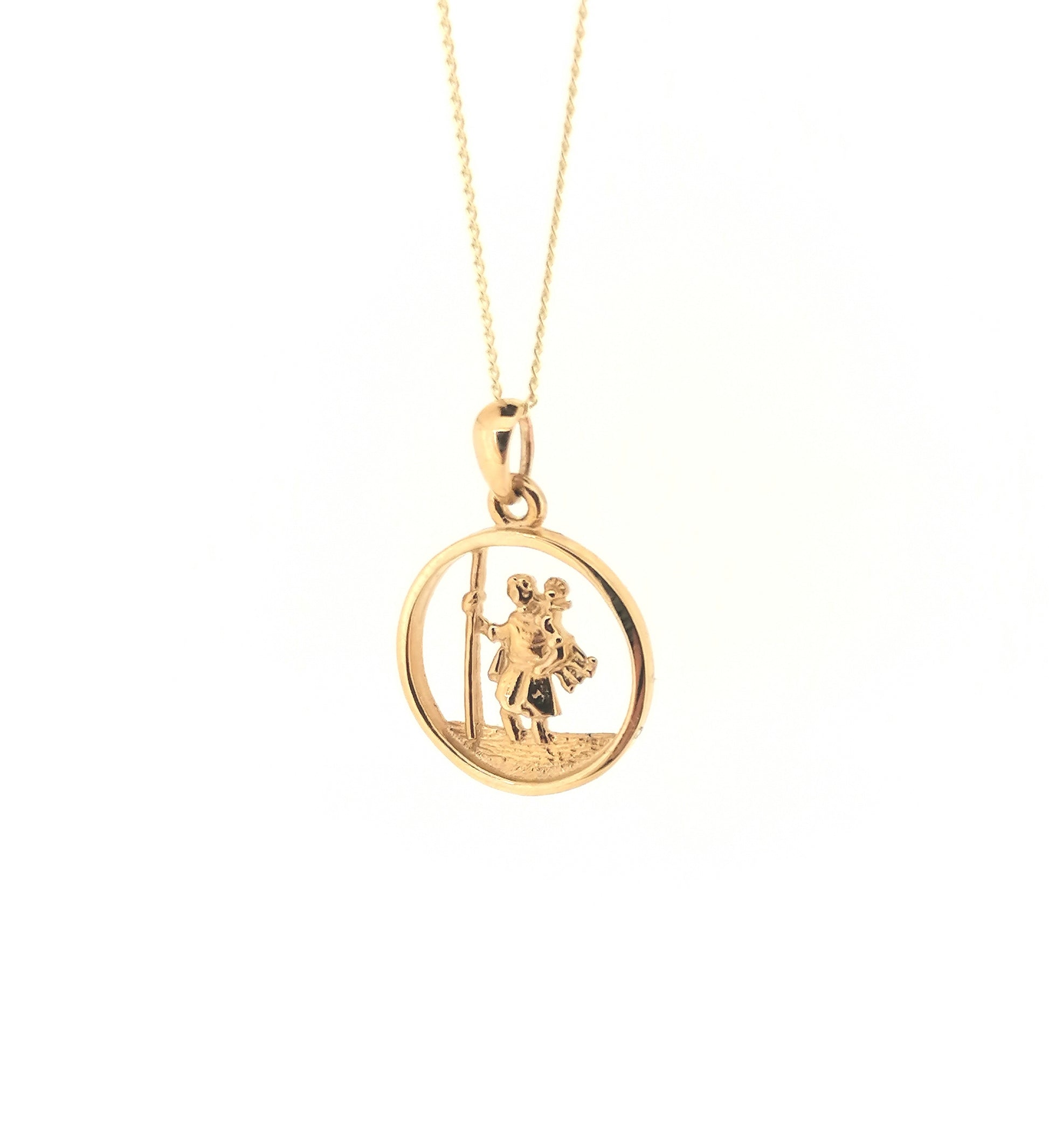Saint Christopher medal round pendant 9ct yellow gold