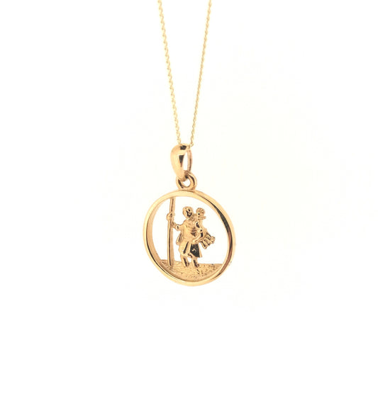 Saint Christopher medal round pendant 9ct yellow gold