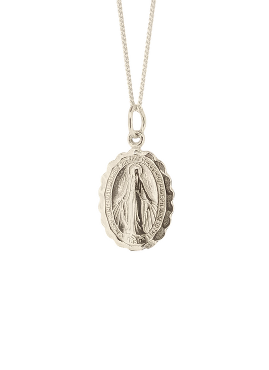 Miraculous Mary Small Medal Pendant Sterling Silver
