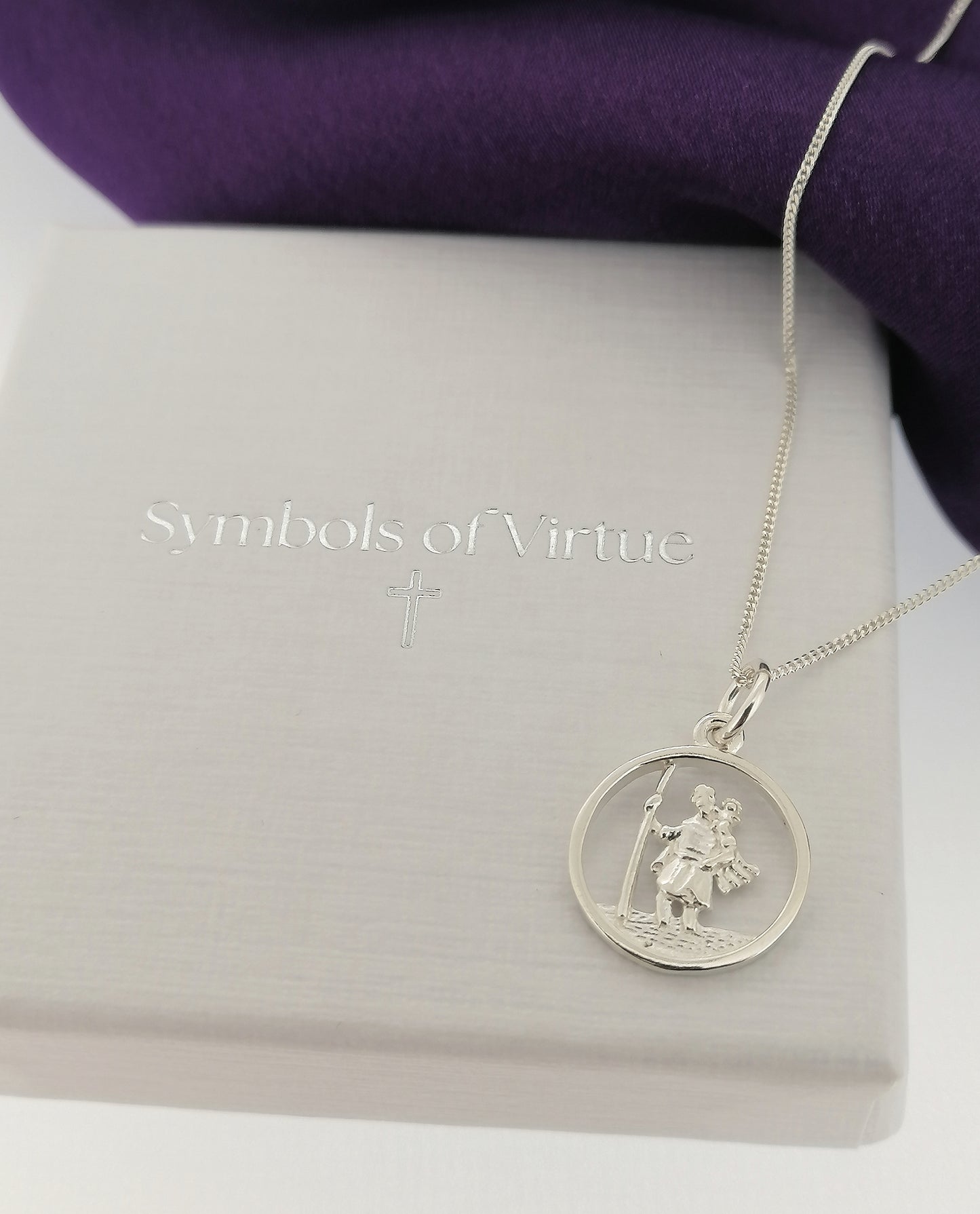 Saint Christopher Round Medal Pendant Sterling Silver