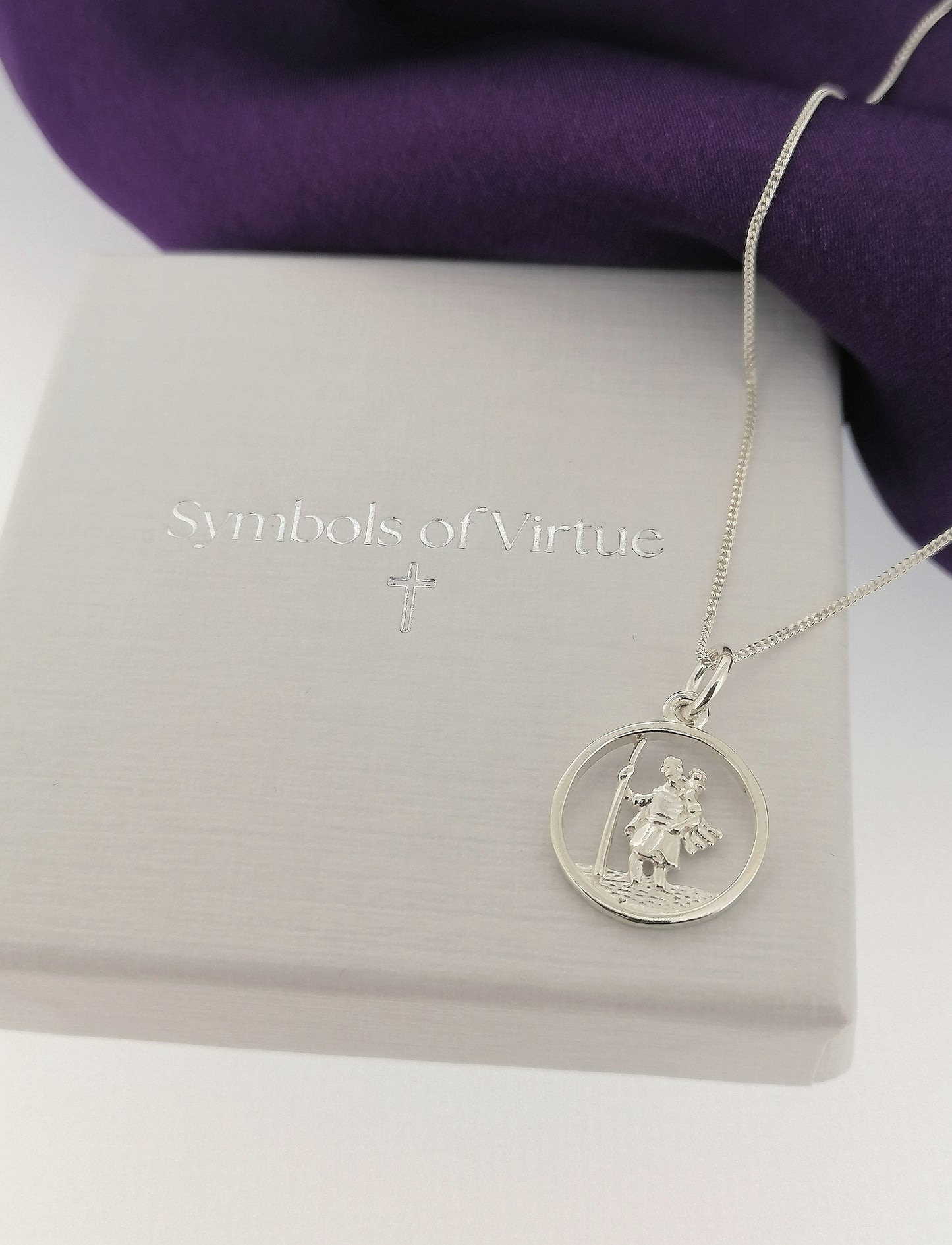 Saint Christopher Round Medal Pendant Sterling Silver