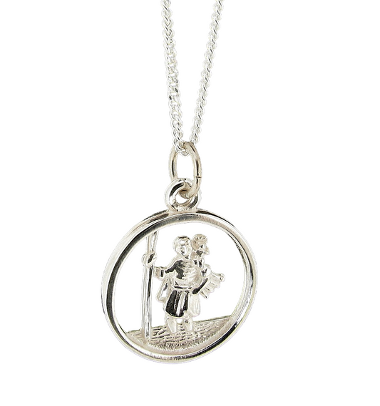 Saint Christopher Round Medal pendant sterling silver men's women's 