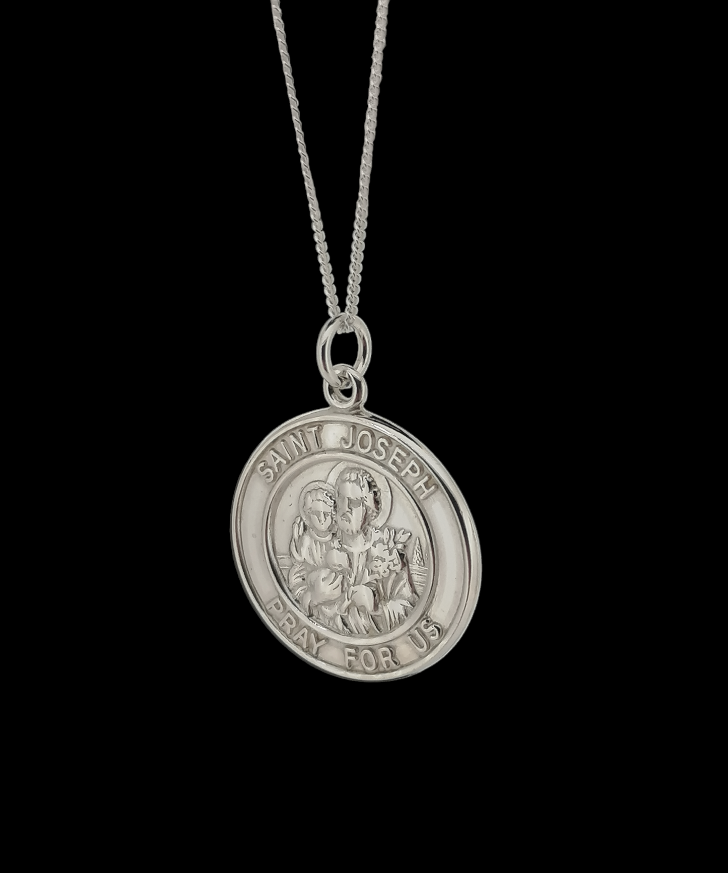 Saint Joseph with baby Jesus medal pendant sterling silver 